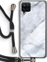 Case Company® - Samsung Galaxy A12 hoesje met Koord - Witte marmer - Telefoonhoesje met Zwart Koord - Bescherming aan alle Kanten en Over de Schermrand