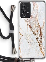 Case Company® - Samsung Galaxy A52 hoesje met Koord - Goud marmer - Telefoonhoesje met Zwart Koord - Bescherming aan alle Kanten en Over de Schermrand