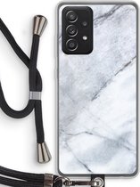 Case Company® - Samsung Galaxy A52 hoesje met Koord - Witte marmer - Telefoonhoesje met Zwart Koord - Bescherming aan alle Kanten en Over de Schermrand