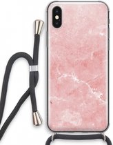 Case Company® - iPhone XS hoesje met Koord - Roze marmer - Telefoonhoesje met Zwart Koord - Extra Bescherming aan alle Kanten en Over de Schermrand