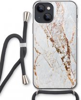 Case Company® - iPhone 13 mini hoesje met Koord - Goud marmer - Telefoonhoesje met Zwart Koord - Extra Bescherming aan alle Kanten en Over de Schermrand