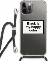 Case Company® - iPhone 13 Pro Max hoesje met Koord - Black is my happy color - Telefoonhoesje met Zwart Koord - Extra Bescherming aan alle Kanten en Over de Schermrand