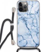 Case Company® - iPhone 13 Pro Max hoesje met Koord - Blauw marmer - Telefoonhoesje met Zwart Koord - Extra Bescherming aan alle Kanten en Over de Schermrand