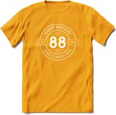 88th Happy Birthday T-shirt | Vintage 1934 Aged to Perfection | 88 jaar verjaardag cadeau | Grappig feest shirt Heren – Dames – Unisex kleding | - Geel - XXL