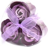 Zeep Bloemen - Lavendel Rozen - 3 stuks - Hartvormige Cadeauverpakking