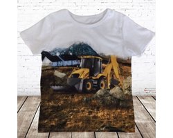 foto van Stoer shirt met gele graafmachine L006 -s&C-98/104-t-shirts jongens
