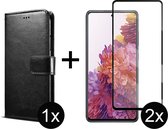 Samsung S22 Hoesje - Samsung Galaxy S22 hoesje bookcase zwart wallet case portemonnee hoes cover hoesjes - Full Cover - 2x Samsung S22 screenprotector