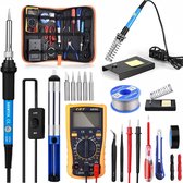 21in1 Soldeerbout Set, SREMTCH 60W/220VElektronische Soldeerbout met AAN/UITSchakelaar, Instelbare Temperatuur 200-450 ° C, Digitale Multimeter, 5 Soldeerpunten, Desoldeerpomp, Standaard, Sol