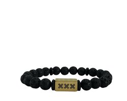 Handgemaakte Heren Armband met Lava Kralen en RVS Tussenstuk - Zwart - Op maat gemaakt - Amsterdam - XXX - Mokum - 020 - Kralen armband voor heren en dames - Natuursteen