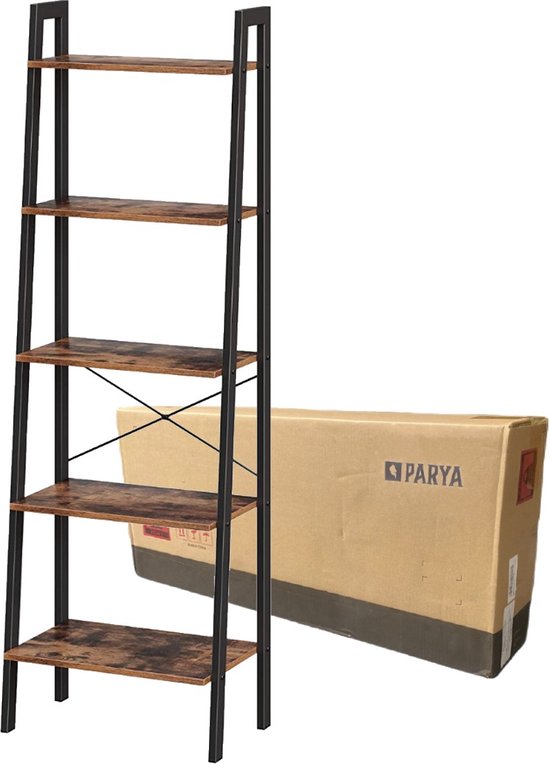Bobbel Home - Vintage - Kast Met 5 Planken - Zwart/Bruin van Bobbel Home — afbeelding 2