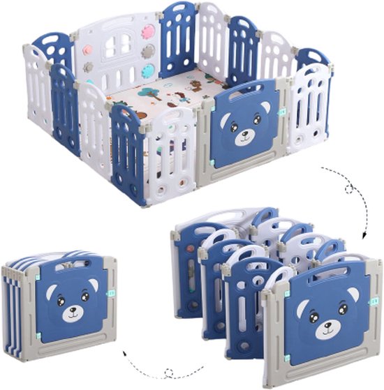 Bollie's Best® - grondbox - speelbox - playpen - babybox - XL - Blauw-Wit - 220 x 230cm