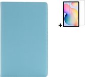 Geschikt voor Samsung Galaxy Tab S6 Lite Hoesje - 10.4 inch - Samsung Galaxy Tab S6 Lite Screenprotector - Draaibare Book Case Turquoise + Tempered Glass