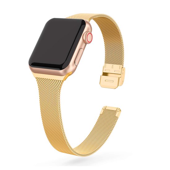 The Milan Intense Gold - AppleWatch bandje geschikt voor Apple Watch 42 mm, 44 mm en 45 mm - Luxe Goud watch bandje - Hoogwaardig staal - Roestvrij staal RVS - Milanese Loop - Milanees