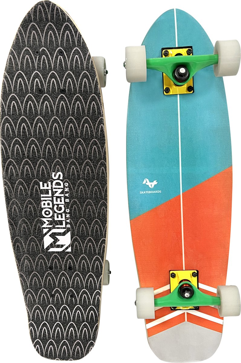 I Wannahave Skateboard fish board - 69 x 21 cm - Volwassenen en Kinderen - Max. Draagbaar 150KG color blocks