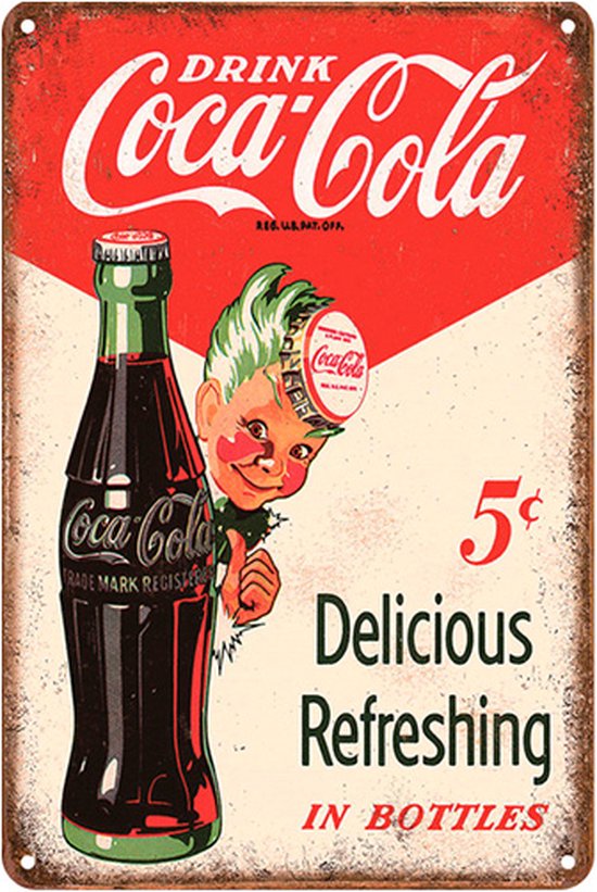 Signs-USA - Retro wandbord - metaal - Coca Cola - Bottle and Boy - 30 x 40 cm
