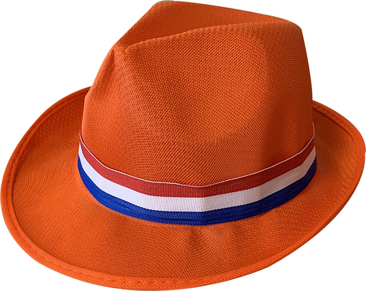 Oranje Hoed met Rood/Wit/Blauw Lint - Koningsdag - WK voetbal