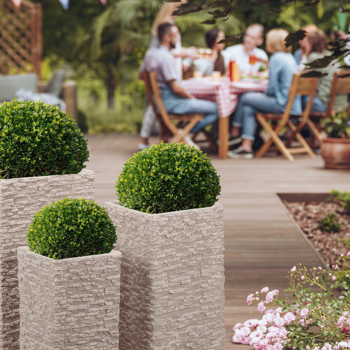 Relaxdays plantenbak set van 3 - hoge bloembak buiten - grote bloempot  terras - balkon | bol.com