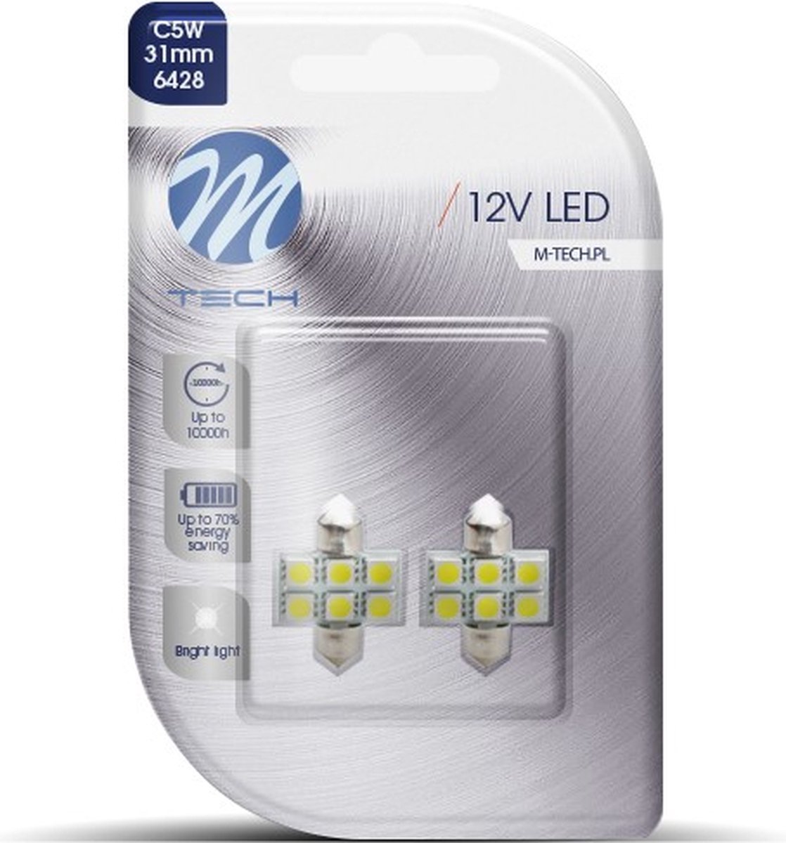 M-Tech LED C5W 12V 31mm - Basis 6x Led diode - Wit - Set