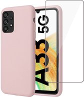 Samsung A33 5G Hoesje + Samsung A33 5G Screenprotector – Tempered Glass - Liquid Back Case Cover Rose