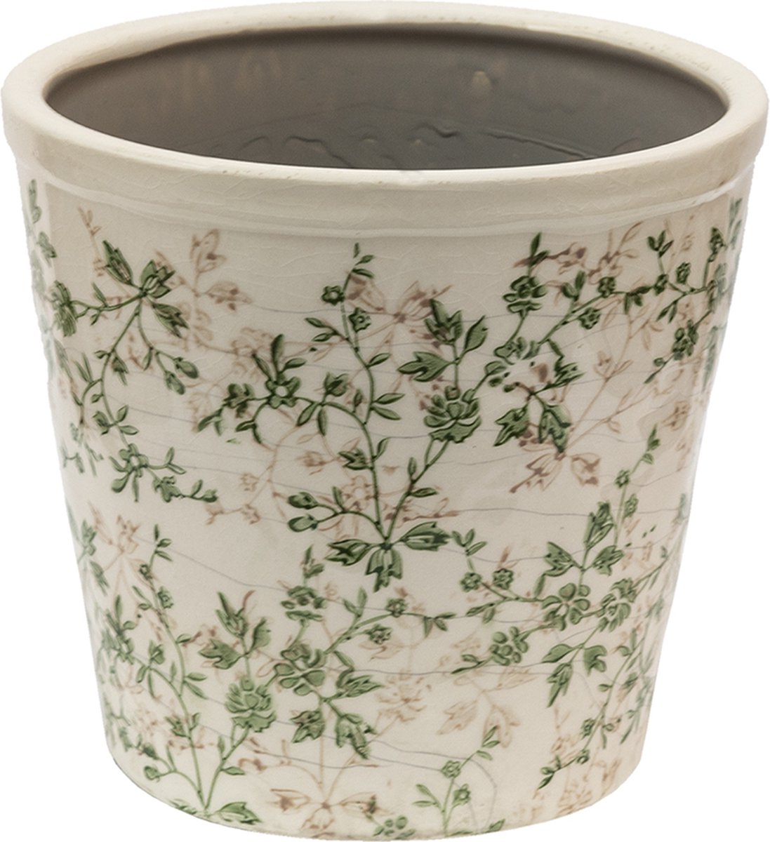 Clayre & Eef Bloempot Ø 22x20 cm Groen Beige Keramiek Bloemen