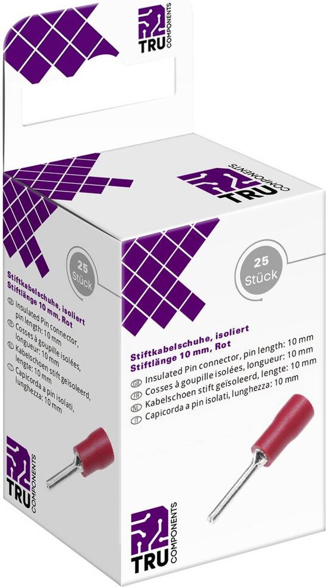 TRU COMPONENTS T2010C359 Stiftkabelschoen 0.5 mm² 1.5 mm² Deels geïsoleerd Rood 25 stuk(s)