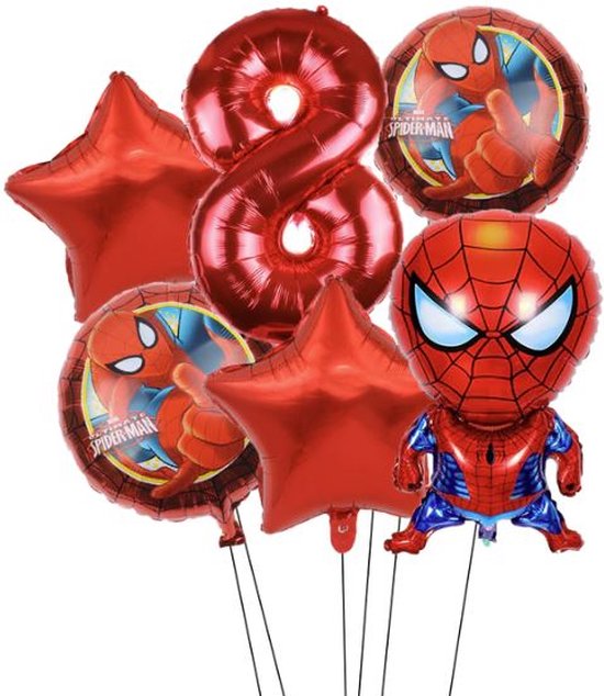 Spider-man folie ballon ballonnen set van 6 - verjaardag - thema - kinderfeest - 8 jaar