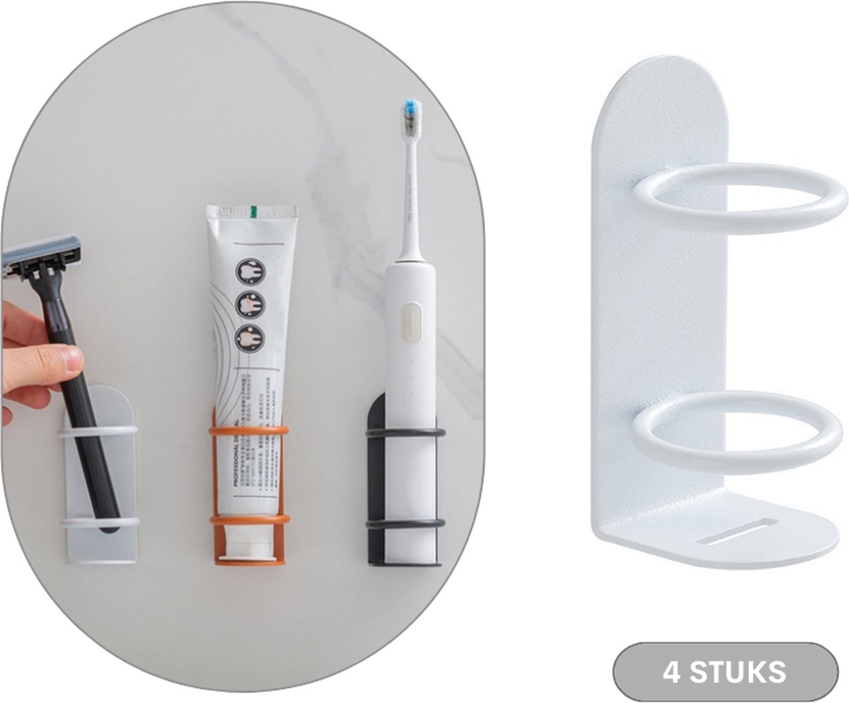 Elektrische tandenborstelhouder of Tandpasta houder - 4 Stuks - Wit - Badkamer accessoire - Zonder boren - Geschikt voor Oral-B & Philips sonicare - Toothbrush holder