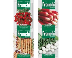 bijzondere buitenlandse groente zaden set van 4 | Tomaat Pomodoro Red Cherry | Radijs Ravanello Flamboyant | Radijs Ravanello Tondo Bianco | Haver Wortel Scorzobianca