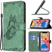 GSMNed – iPhone 13– Hoogwaardig PU Bookcase – Groen – Leren iPhone Hoesje – Pasjeshouder