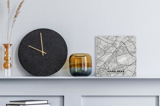 Peinture sur Toile België – Harelbeke – Plan de Ville – Carte – Zwart Wit – Carte - 20x20 cm - Décoration murale