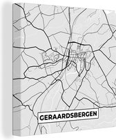 Canvas Schilderij Stadskaart – Plattegrond – België – Zwart Wit – Geraardsbergen – Kaart - 90x90 cm - Wanddecoratie