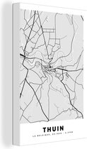 Canvas Schilderij België – Thuin – Stadskaart – Kaart – Zwart Wit – Plattegrond - 60x90 cm - Wanddecoratie