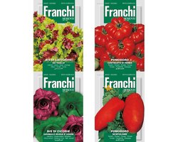 bijzondere buitenlandse groente zaden set van 4 soorten | Salade mix Bis di De Lattughe da Taglio | Tomaat Pomodoro Costoluto de Parma | Cichorei bis di cicorie Grumolo rosse e ver | Tomaat Pomodoro Scatolone