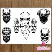 GetGlitterBaby® - Henna Plak Tattoos / Tijdelijke Tattoo / Nep Tatoeage / Fake Festival Tattoes / Temporary Face Body Glitter Tattoo Sticker - Mini Skulls
