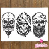 GetGlitterBaby® - Henna Plak Tattoos / Tijdelijke Tattoo / Nep Tatoeage / Fake Festival Tattoes / Temporary Face Body Glitter Tattoo Sticker - Pirate Skulls