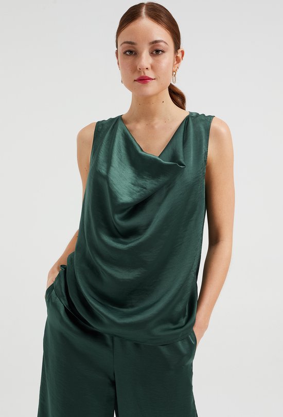 Hotouch Satijnen top voor dames, elegante tanktop, basic blousetops, zomer, casual, V-hals, bovenstuk, zijden tops, mouwloze satijnen blouse, wit, L