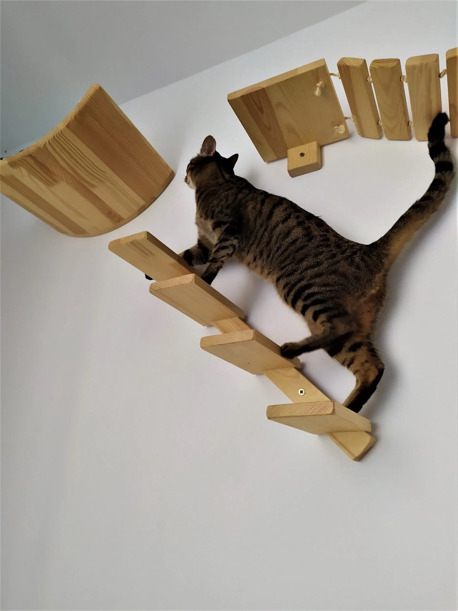 Klimwand Voor Katten - Kattentrappen Set Van 3 - Kattentrap Voor Aan De Muur Kattenklimwandset Kattenladder Kattenwand Klimmen Catwalk Kat Kattenmuur Klimmen M