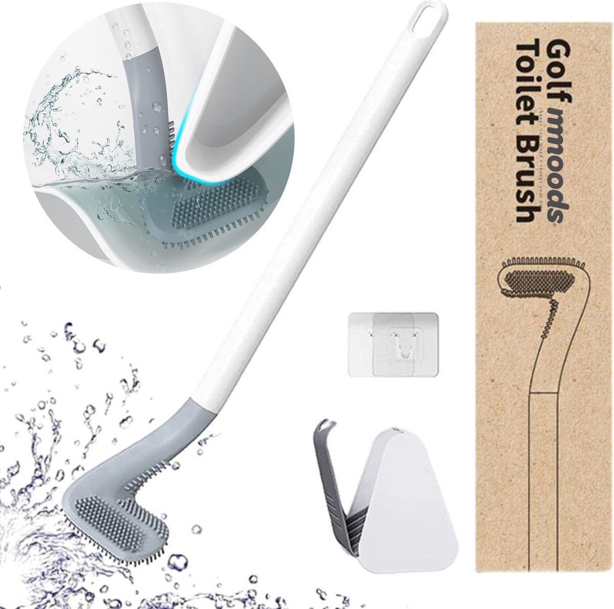 Mmoods Siliconen Golf Toiletborstel – WC Borstel met Houder – Flexibele Siliconen WC Borstel – Antibacterieel – Hygiënisch – Wit