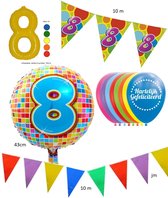 8 jaar - pakket B  feestversiering - feestartikelen - achtste verjaardag - 5 delig pakket