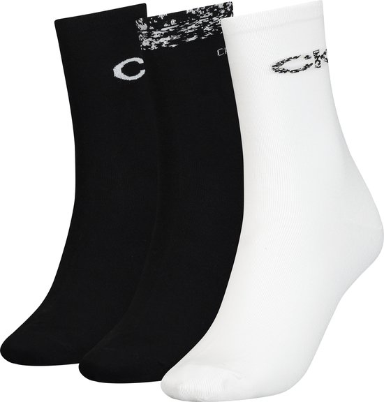 Calvin Klein Sock Carton Slider Giftbox (3-pack) - dames sokken - Zwart Wit - Maat: ONE SIZE