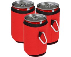 Blikjeskoeler - Drankkoeler - Thermohoes - Koelhoudhoes - 3 stuks - Karabijnhaak - Rood - Fleskoeler - Bierkoeler - Koelzak