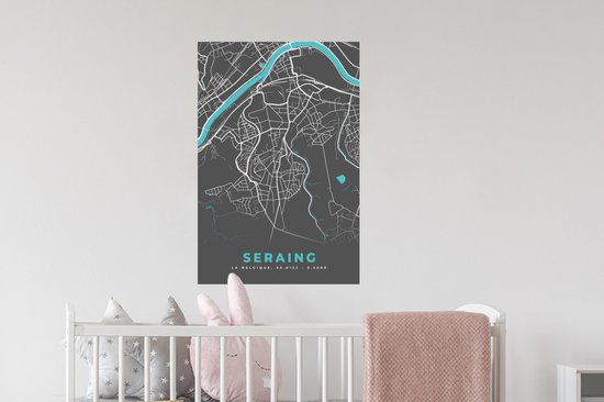 Stickers muraux - Plan de la ville - Grijs - Carte - Seraing - België - Carte - 40x60 cm - Feuille adhésive