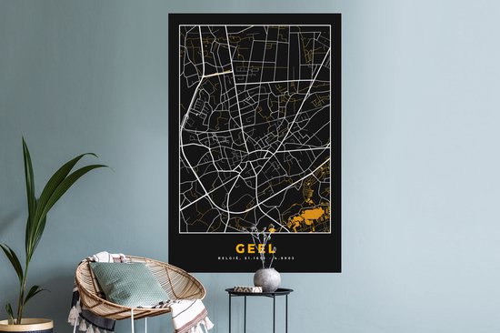 Muurstickers - Sticker Folie - Geel - Stadskaart - Kaart - Goud - Plattegrond - 80x120 cm - Plakfolie - Muurstickers Kinderkamer - Zelfklevend Behang - Zelfklevend behangpapier - Stickerfolie