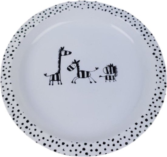 Ontbijt set - Bord - Beker - Schaaltje - Kommetje - Giraffe - Zwart / Wit - Kunststof van Mica Decorations — afbeelding 3