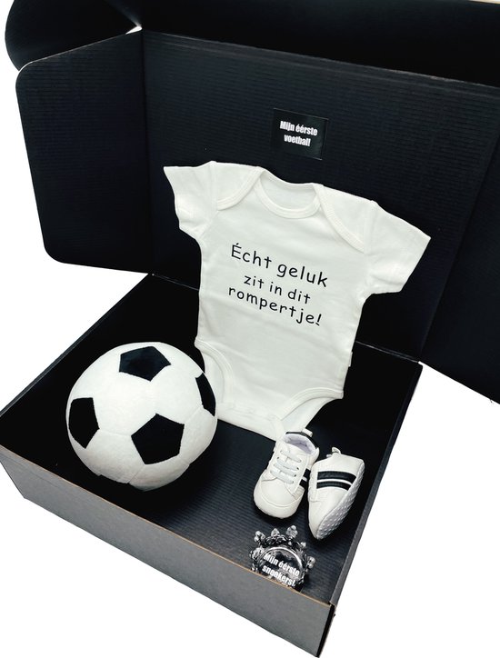Kraamcadeau -baby voetbal - echt geluk in romper - kraamkado - babyshower - pakket kan ook rechtstreeks als cadeau worden verstuurd met romper maar keuze van SuperWenskaart — afbeelding 2