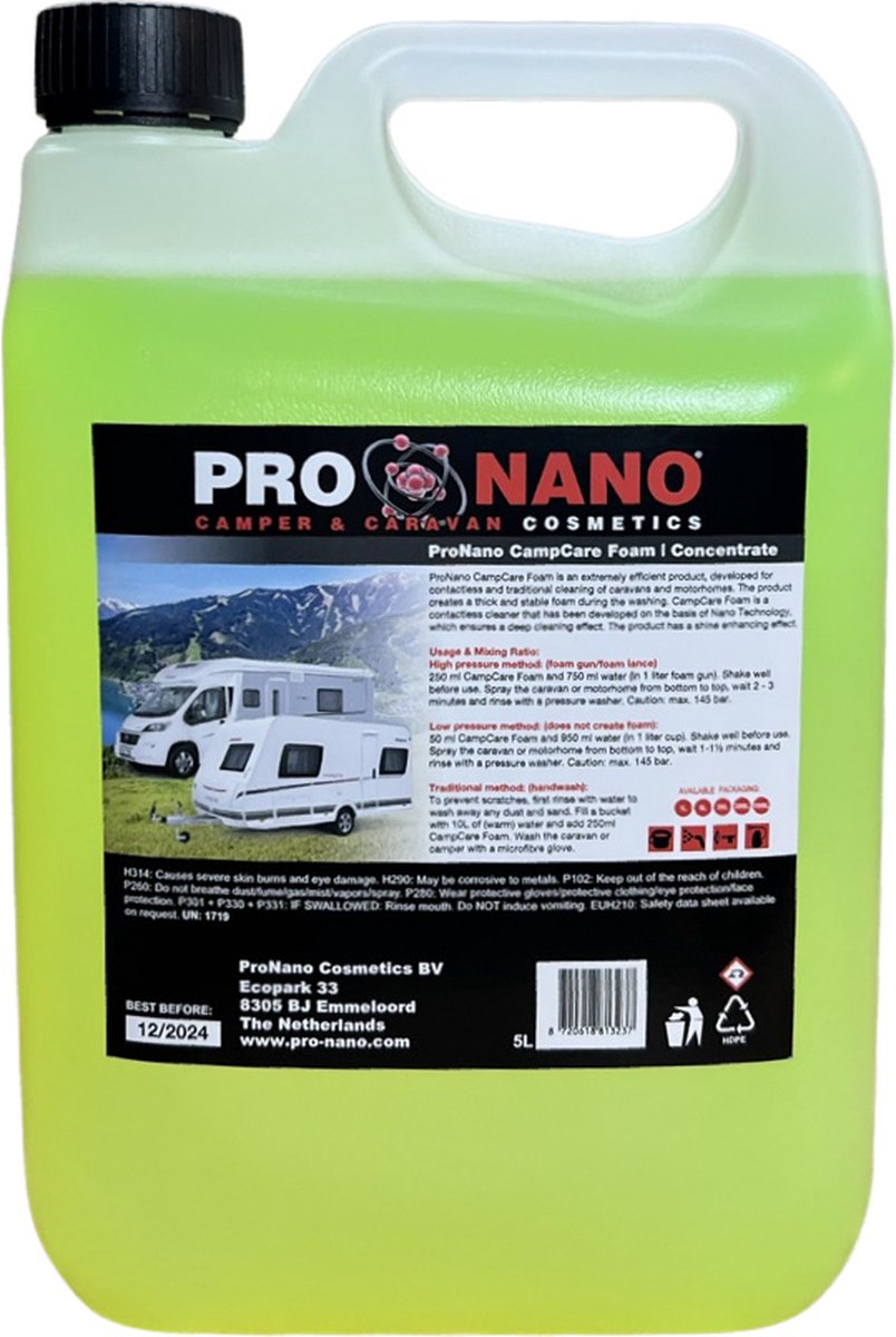 ProNano | CampCare Foam 5L | Camper- Caravan Shampoo | Nano Technologie | Contactloos Wassen | Het product waarmee u uw camper of caravan in een handomdraai naar showroomstaat herstelt! Geschikte voor contactloze reiniging & traditioneel wassen