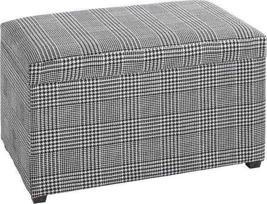 Hocker met opberguimte - Opbergbank geruit - Gemêleerd grijs meubelstof Opbergkist - 65 x 42 x 40 cm