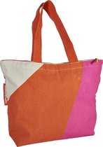 Shopper / strandtas met rits van NoMorePlastic - Magenta Orange - Duurzaam - Gerecycled bedlinnen - Cadeau voor vrouw