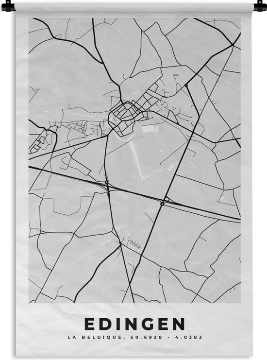 Tapisserie - Tapisserie - Carte - Carte - Plan de Ville - Enghien - België - Zwart Wit - 90x135 cm - Tapisserie