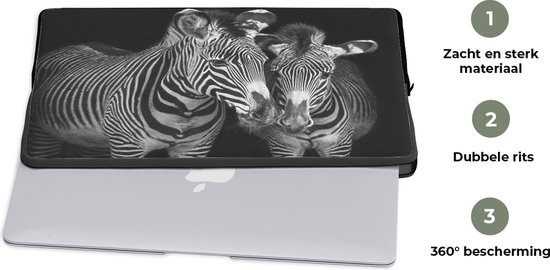 Pochette ordinateur 17 pouces 41x32 cm - Zebra sur fond noir - Pochette Macbook & Laptop zèbre avec son petit sur fond noir - Pochette ordinateur portable avec photo